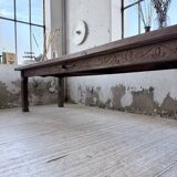 XL farmhouse table in solid oak, brutalist style, 20th century.
