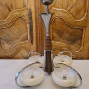 1950 Vintage Lustre Ceiling Light with 4 Opaline Shades