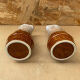 Paire ancien pichet revol 1/4l en céramique marron forme tonneau vintage