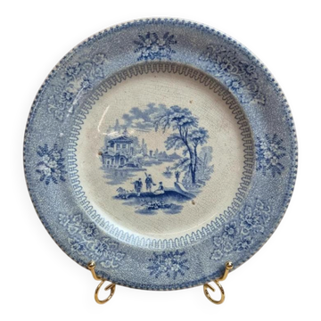 Assiette anglaise ancienne XIXe siècle bleu transferware CEM Clementson Brothers