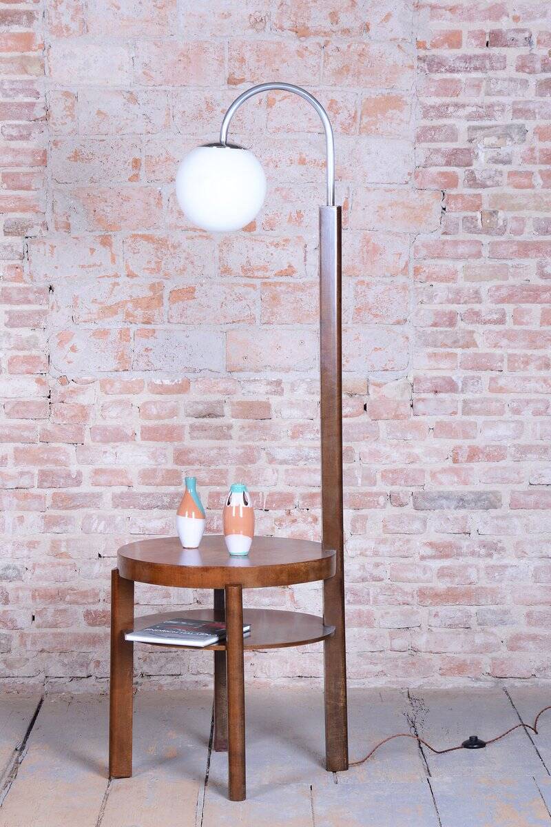 Art Deco Floor Lamp in Beech and Walnut, 1930s
