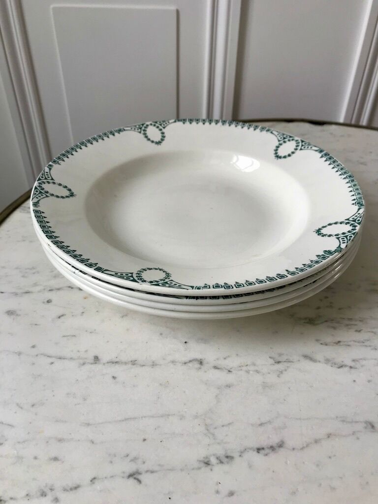 4 hollow plates Terre de Fer Saint-Amand early twentieth century