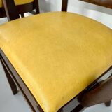 Lot de 6 chaises bistrot fauteuils en bois et simili jaune vintage année 80