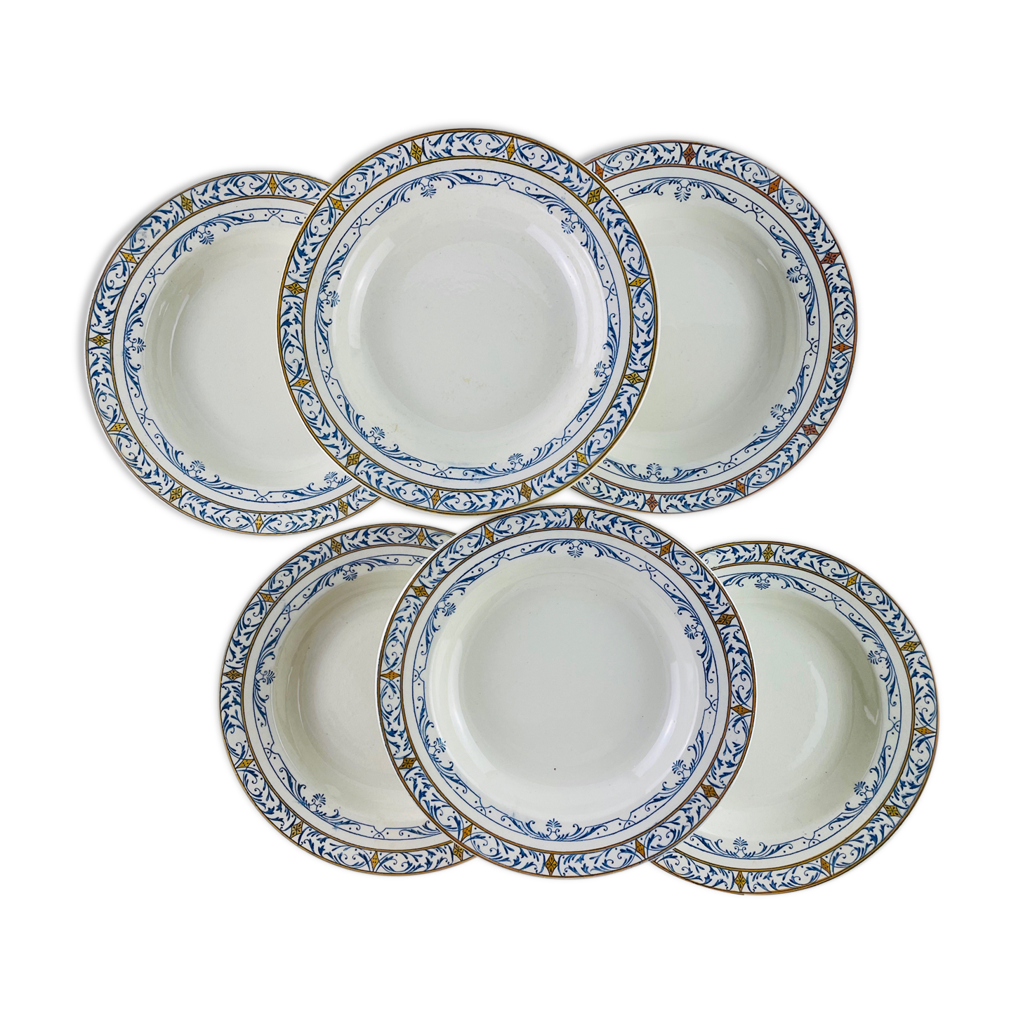 6 old creil and montereau hollow plates, Colbert service