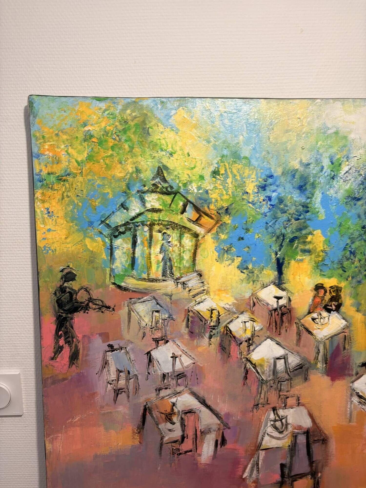 Oil Painting Canvas Deloison Scene Life Kiosk Café Bar Music