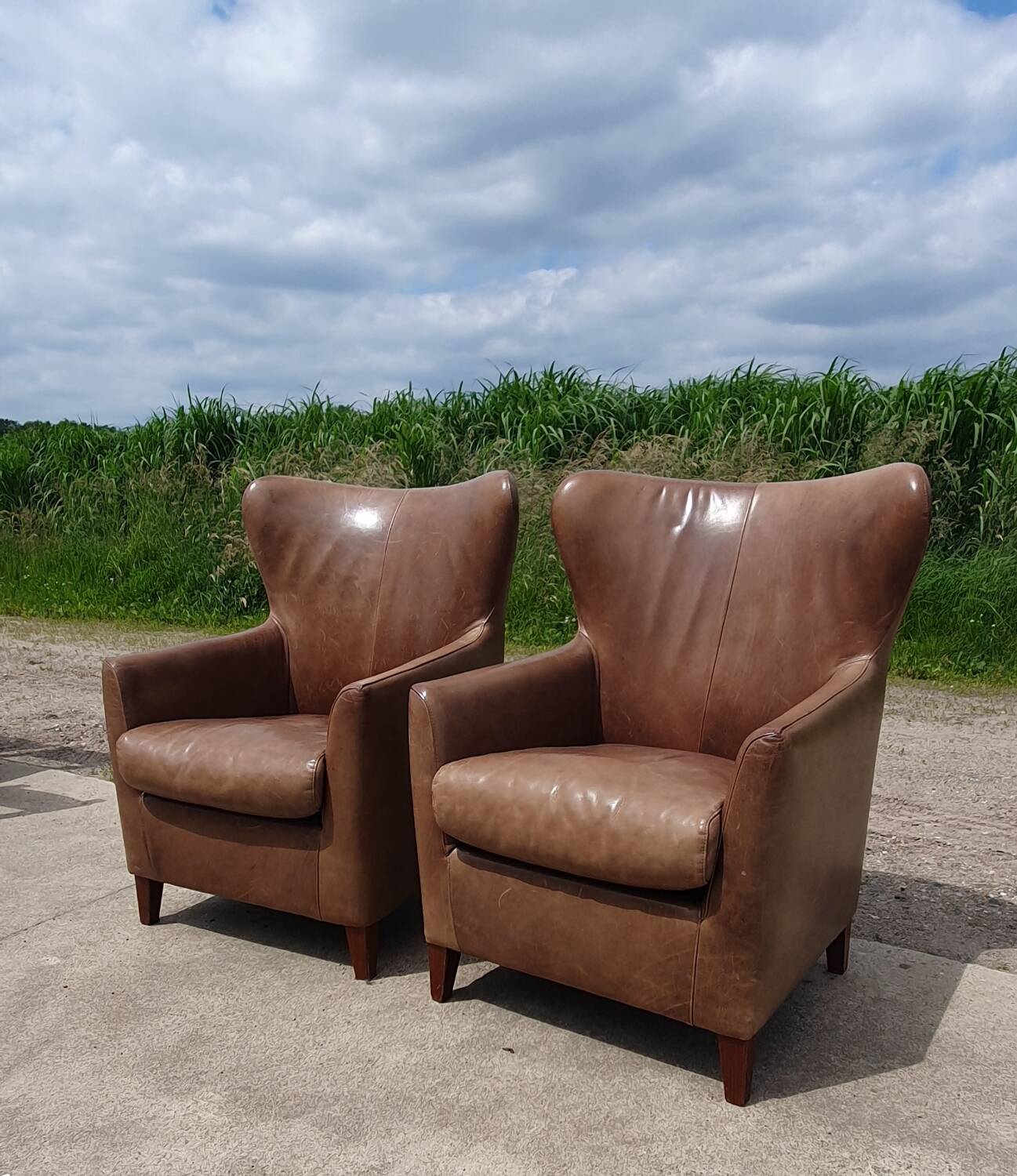 Pair leather wingback armchairs Machalke
