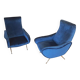 Fauteuils en velours bleu du milieu du siècle, lot de 2