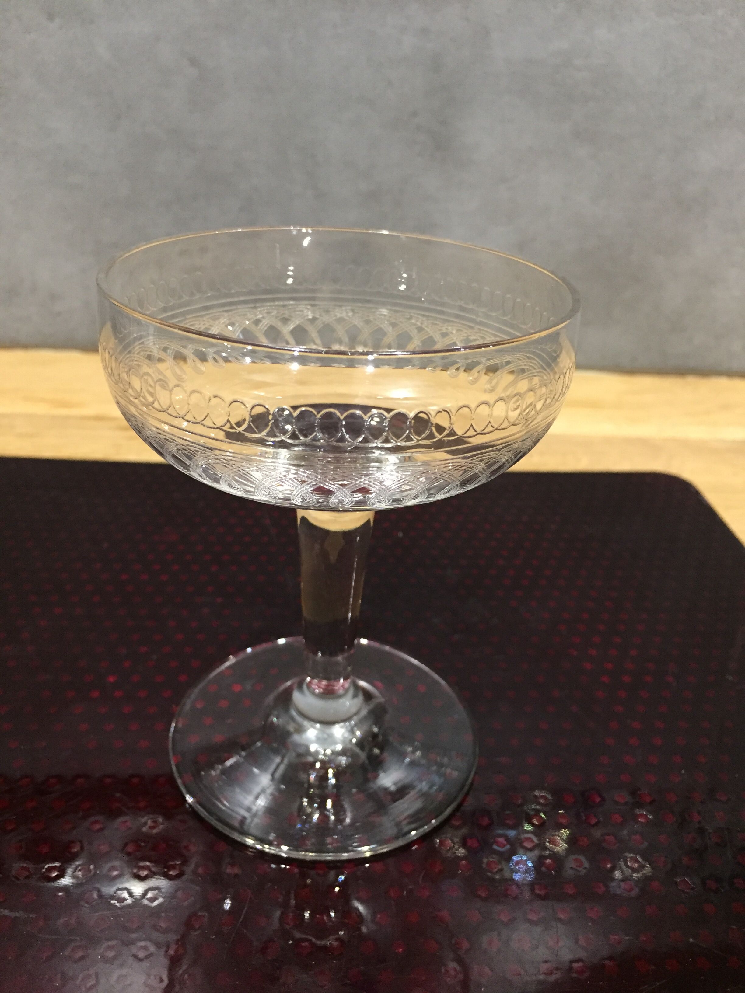 Series of 5 old and engraved champagne glasses