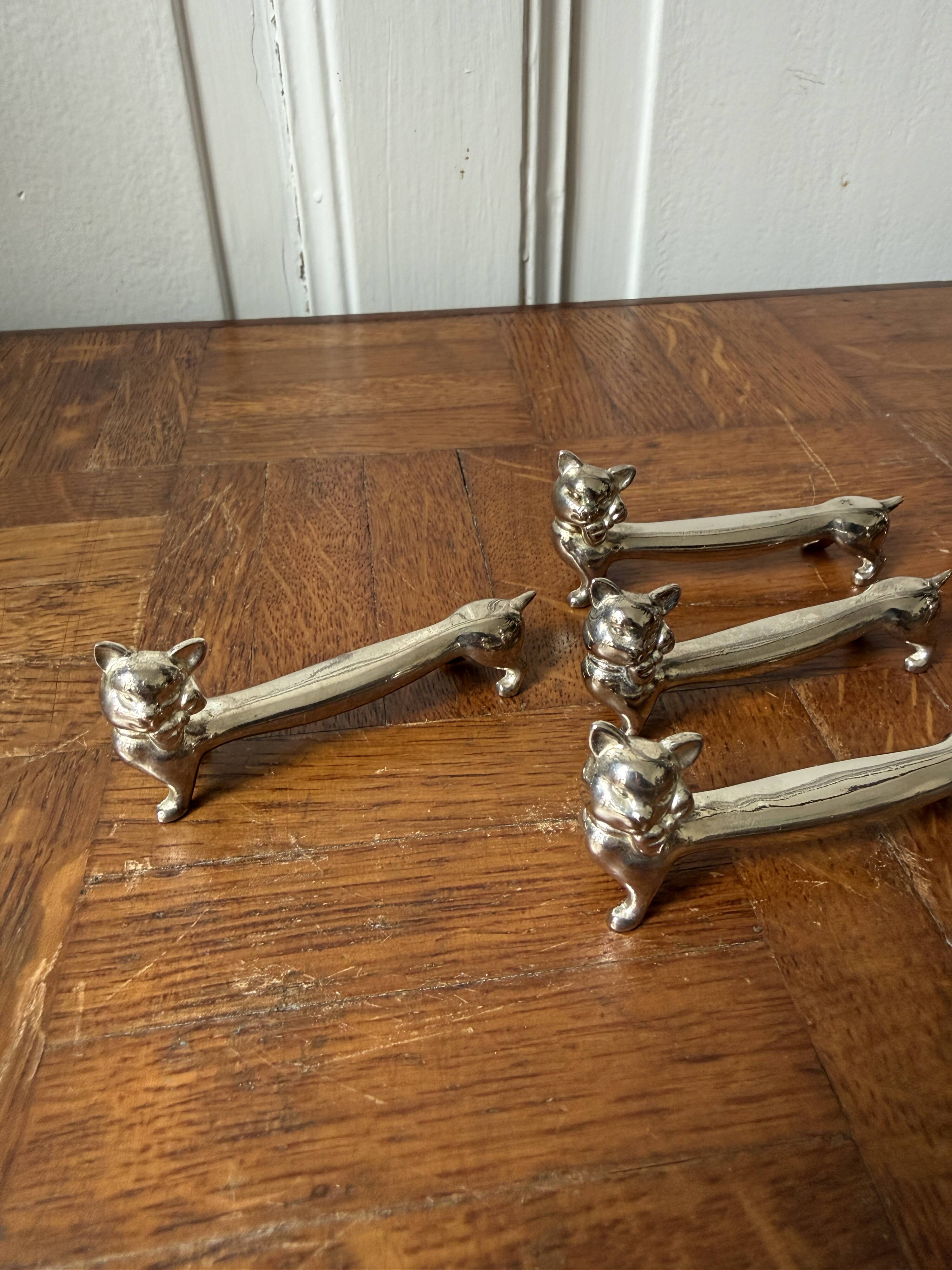 Set of 6 silver-plated cat knife rests