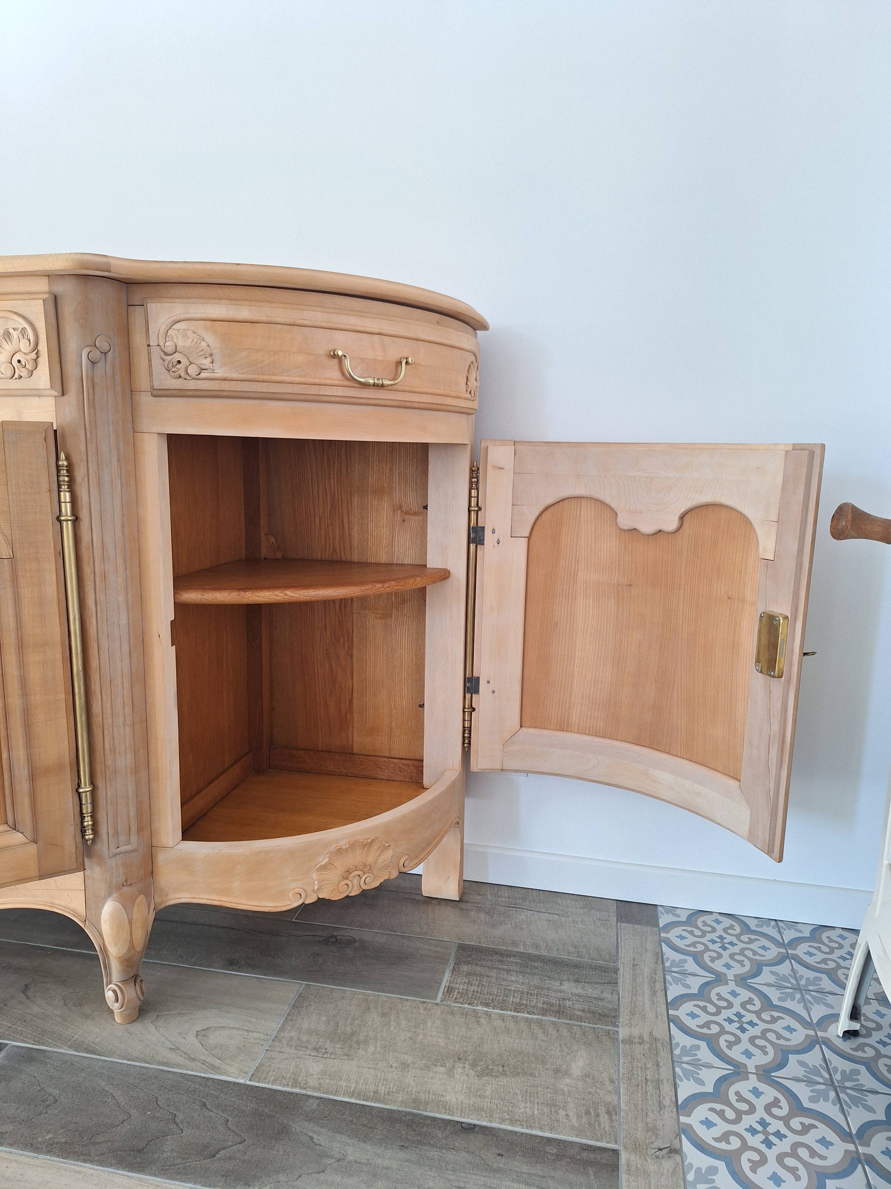 Low buffet in solid cherry wood renovated – Louis XV style – 250 cm