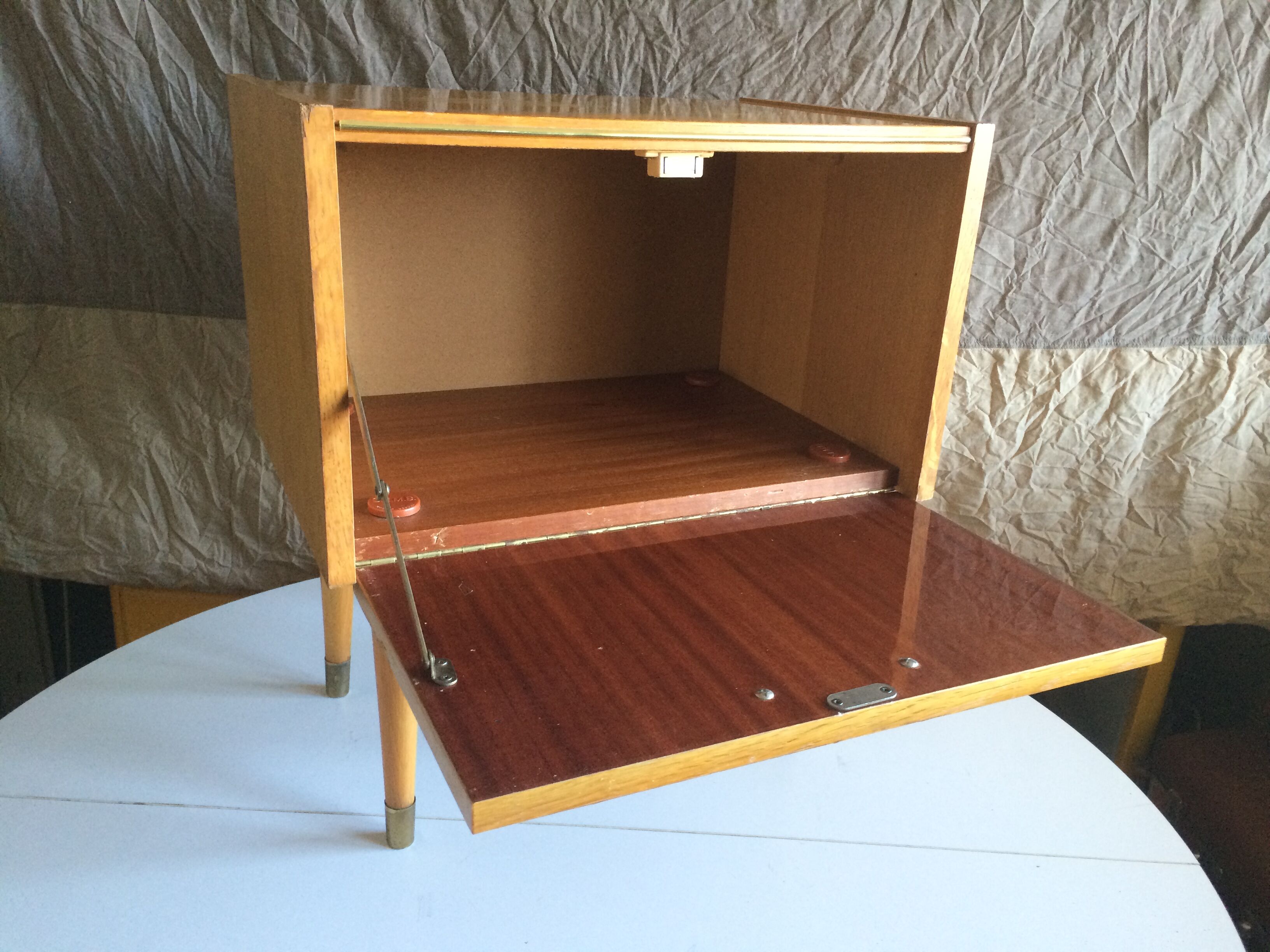 French vintage bedside in varnished blond wood 60