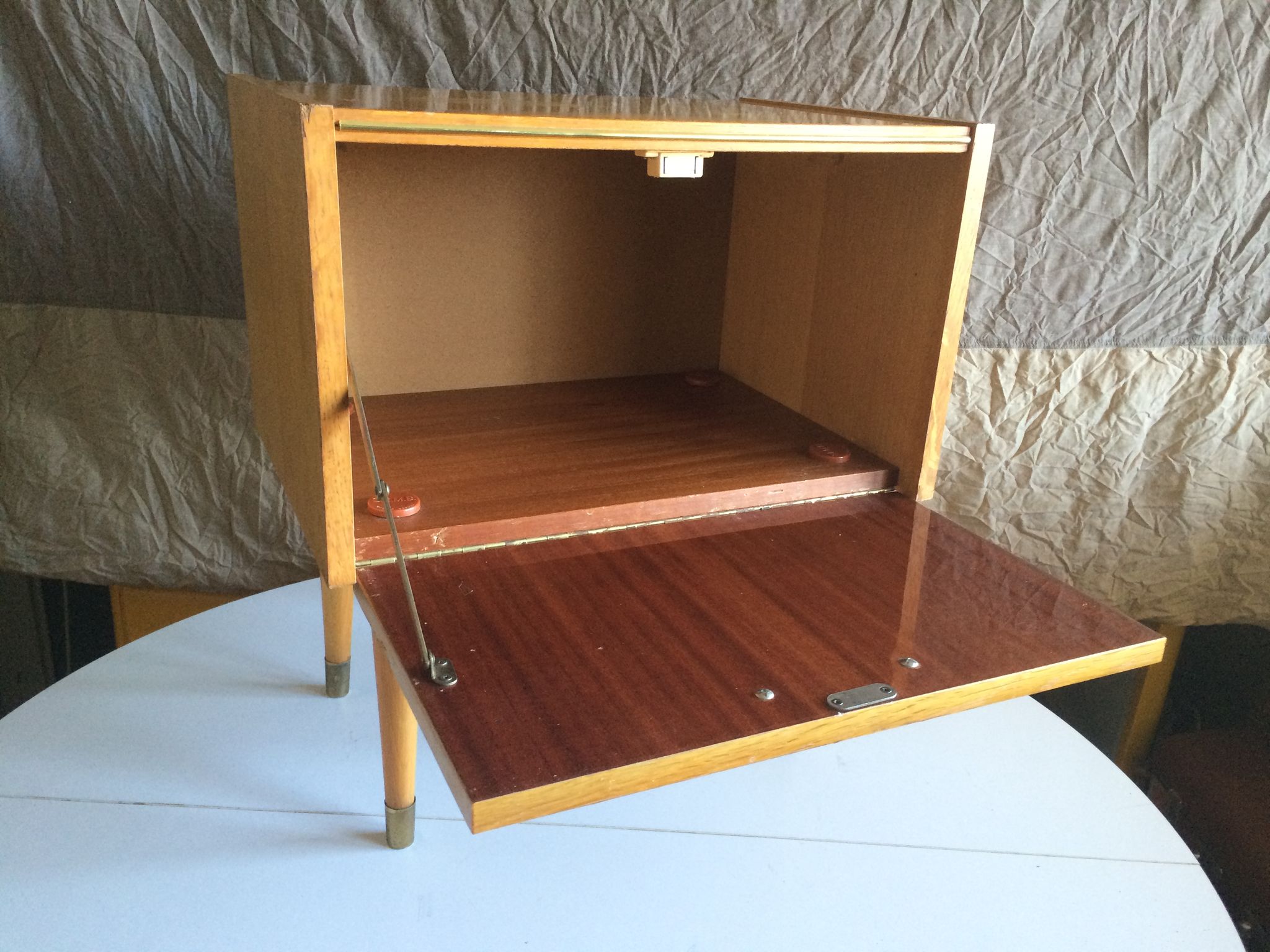 French vintage bedside in varnished blond wood 60