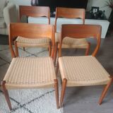 4 chaises en teck et corde par Harry Ostergaard pour Randers Mobelfabrik