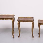 Triptych Florentine Gold and Red Wood Italian nesting Tables, 1960