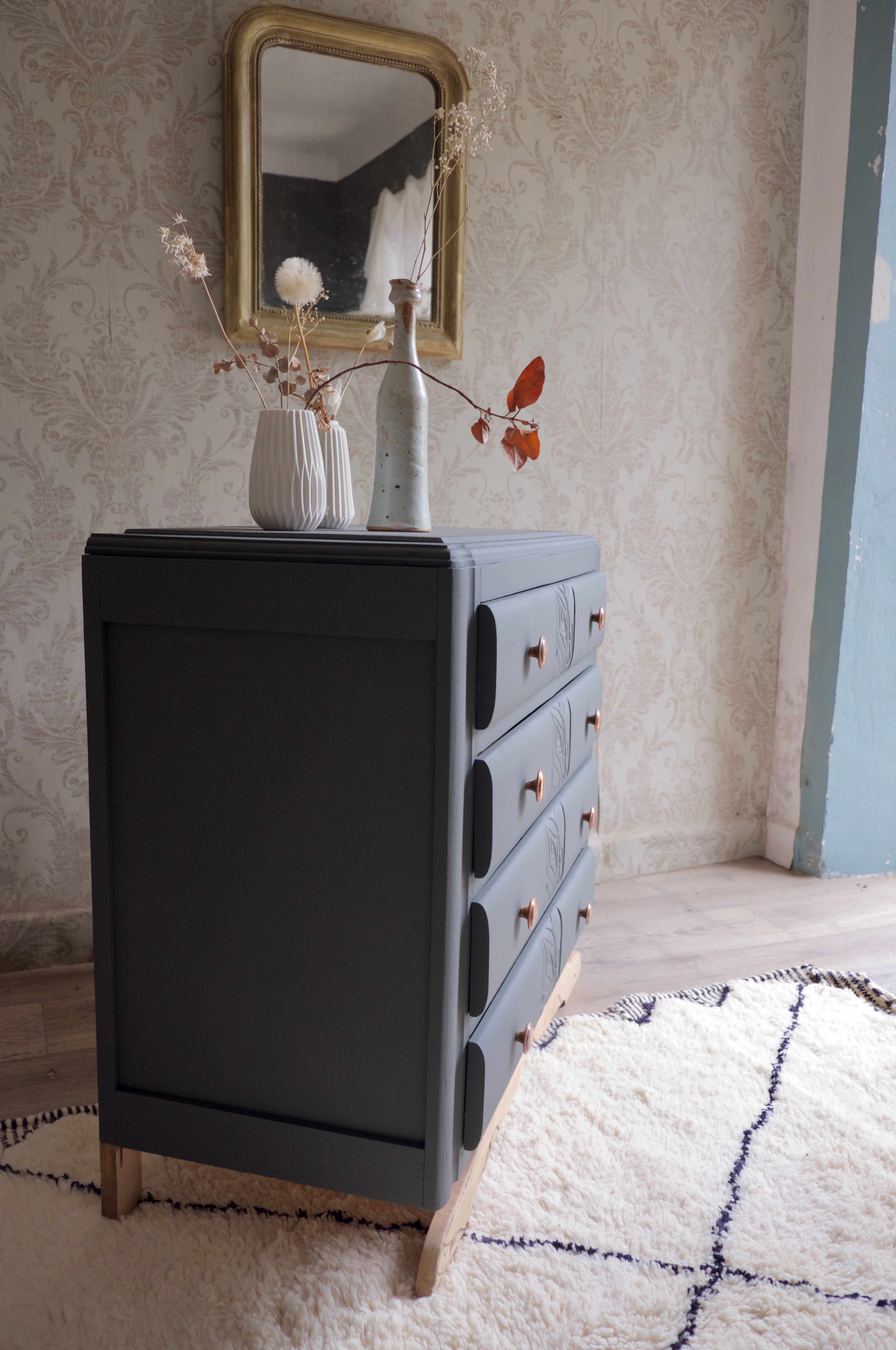 Retro charcoal grey chest of drawers