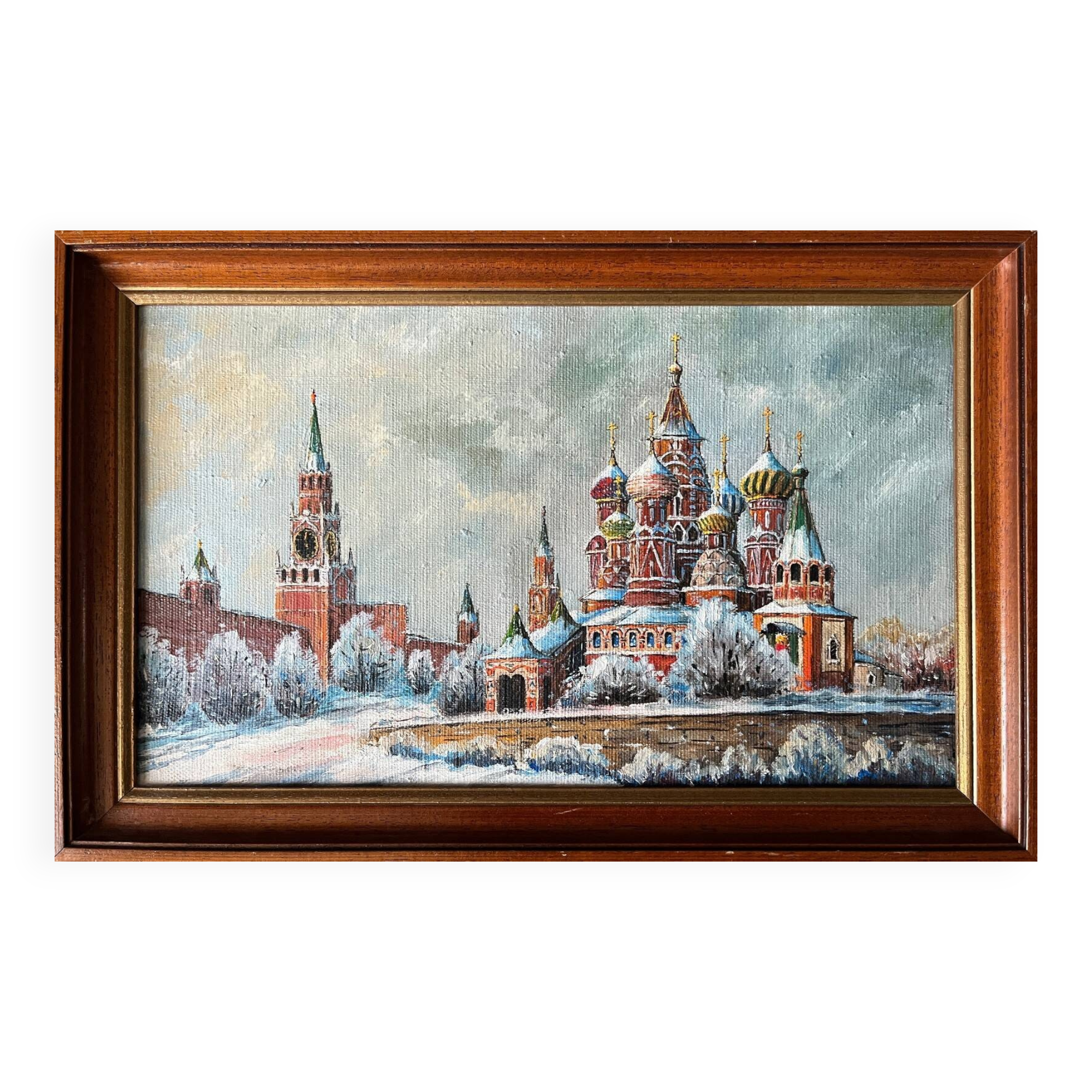 HST painting Saint Basil's Cathedral under the snow Moscow Russian school