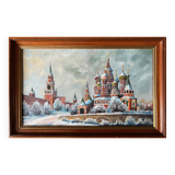 HST painting Saint Basil's Cathedral under the snow Moscow Russian school