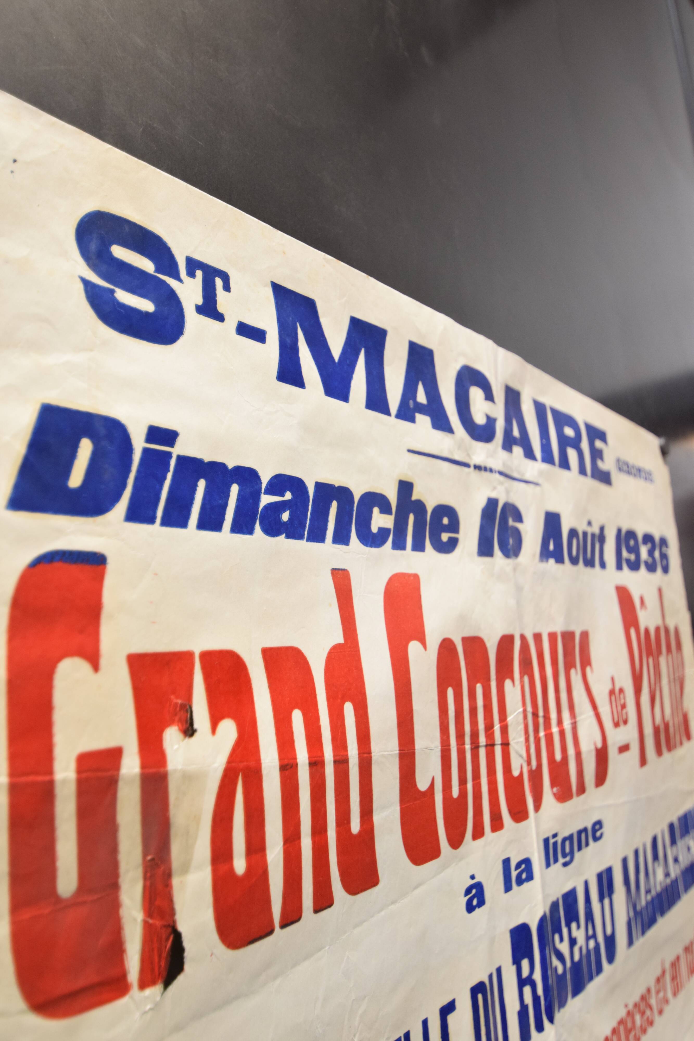 Affiche "Grand Concours de Pêche" Saint-Macaire 1936
