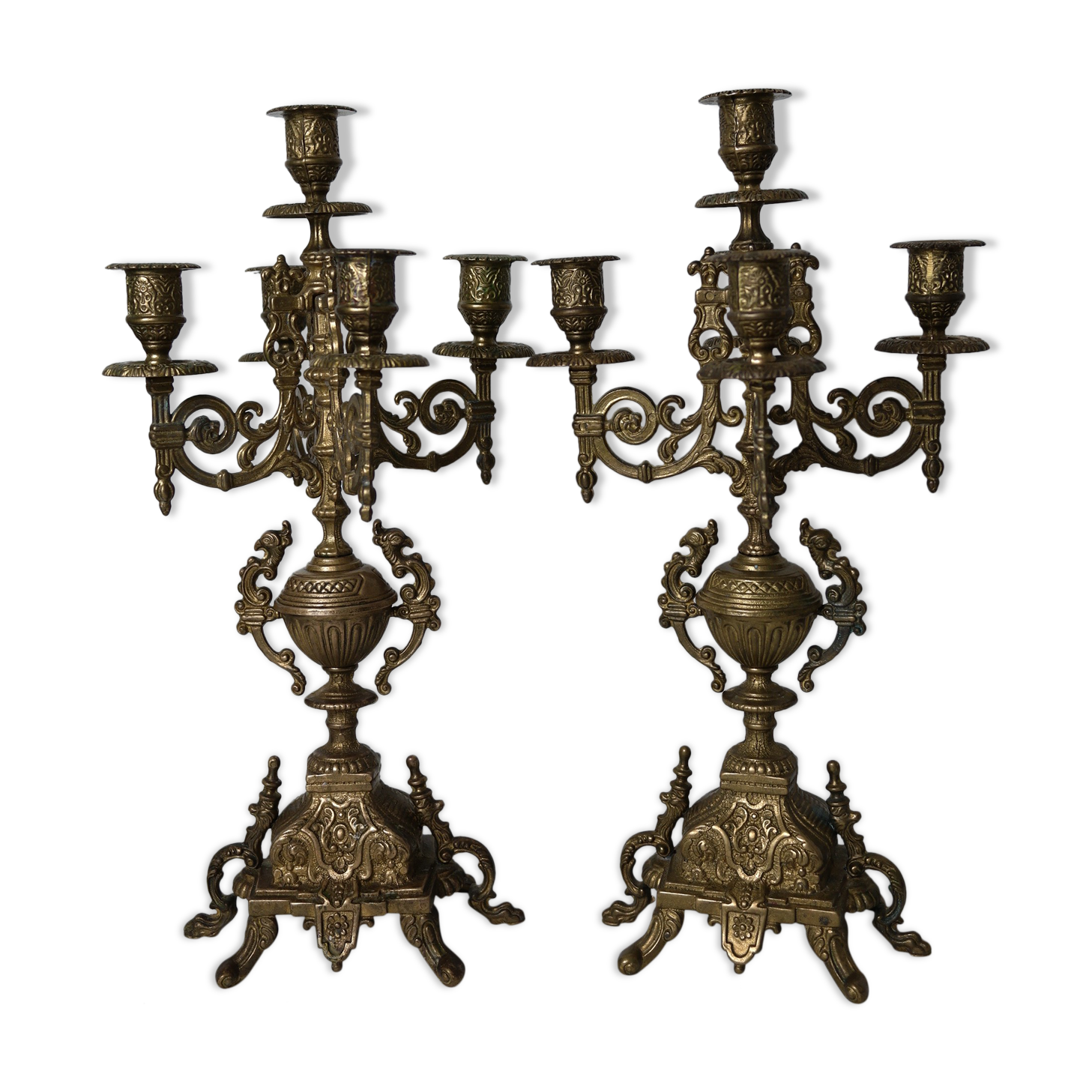 Pair of brass candelabras
