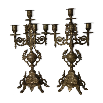 Pair of brass candelabras