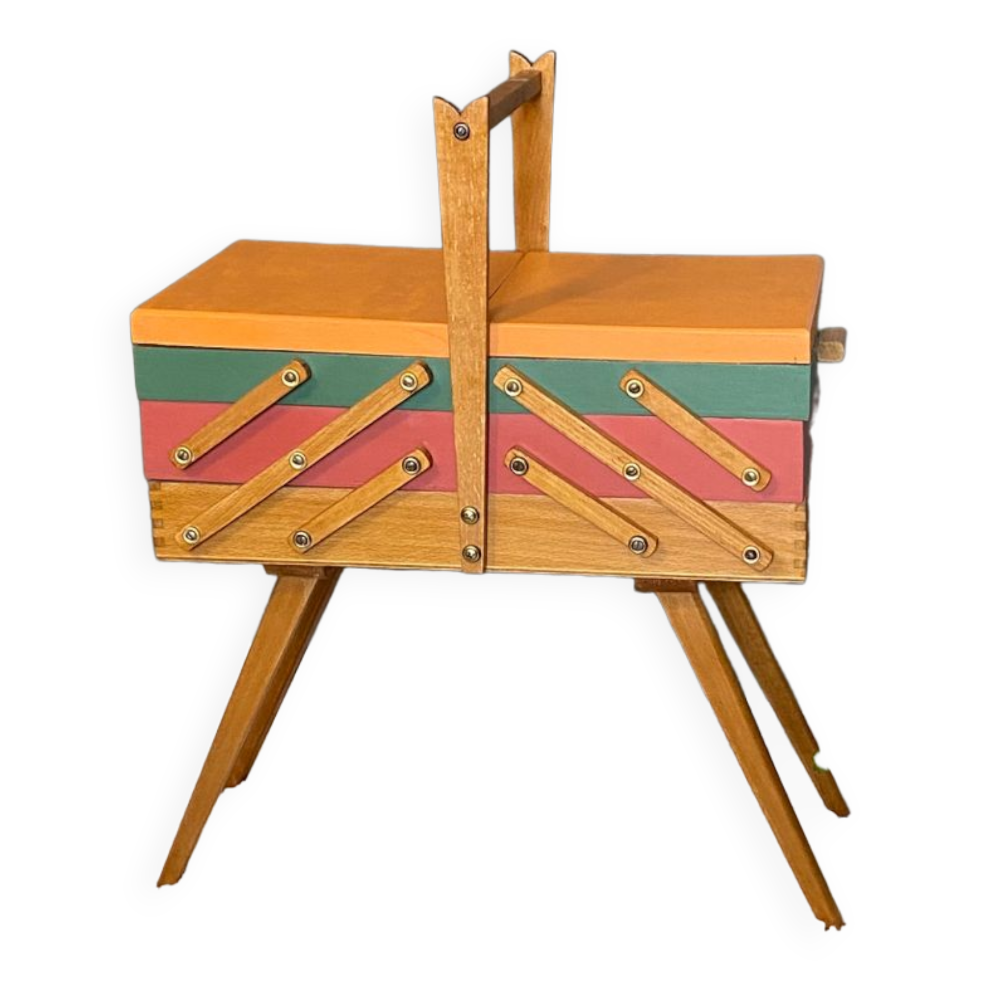 Vintage worker, sewing box feet compass