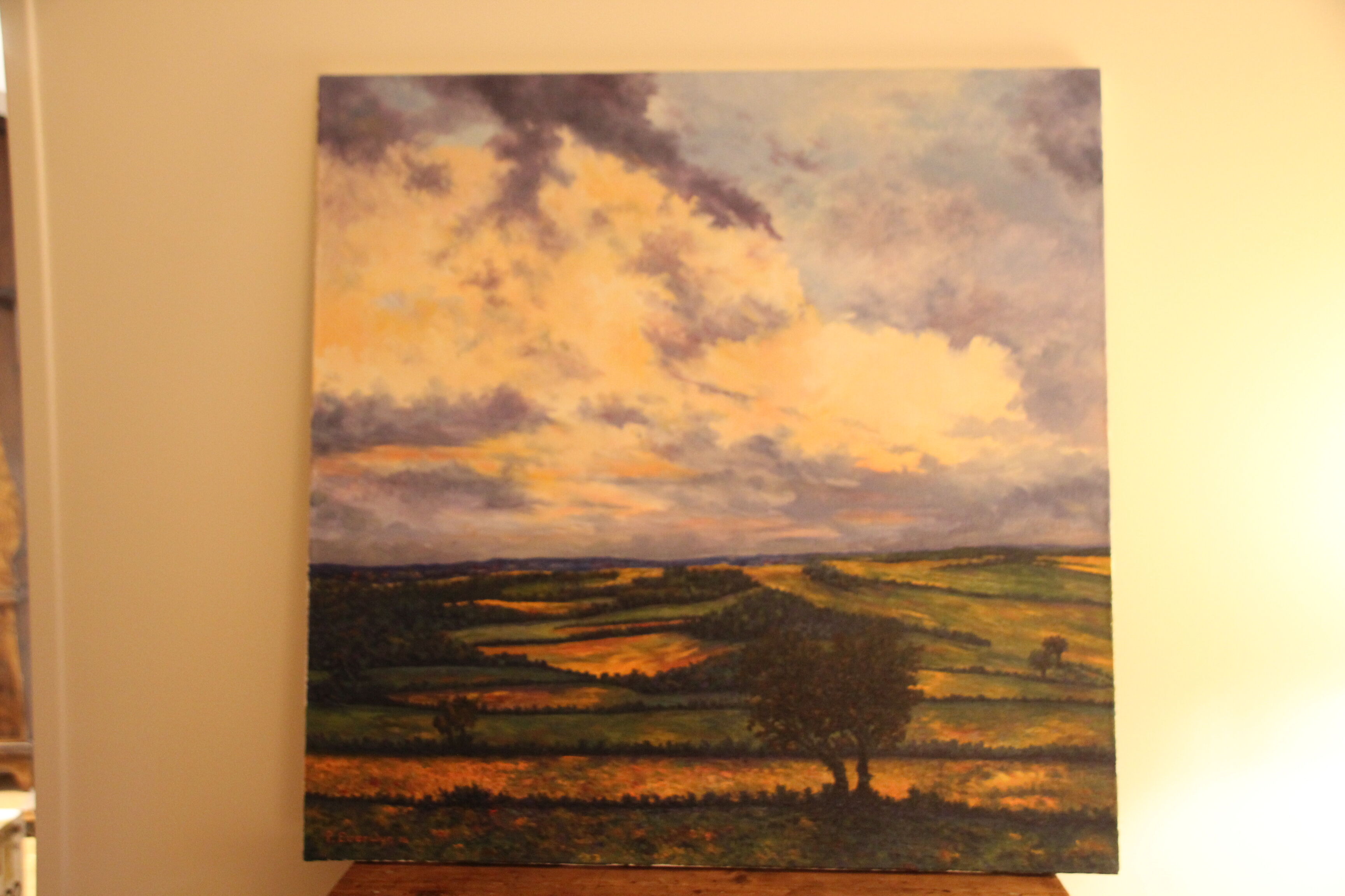 Impressionist painting oil on canvas landscape nature countryside fields bocage in france