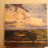 Impressionist painting oil on canvas landscape nature countryside fields bocage in france