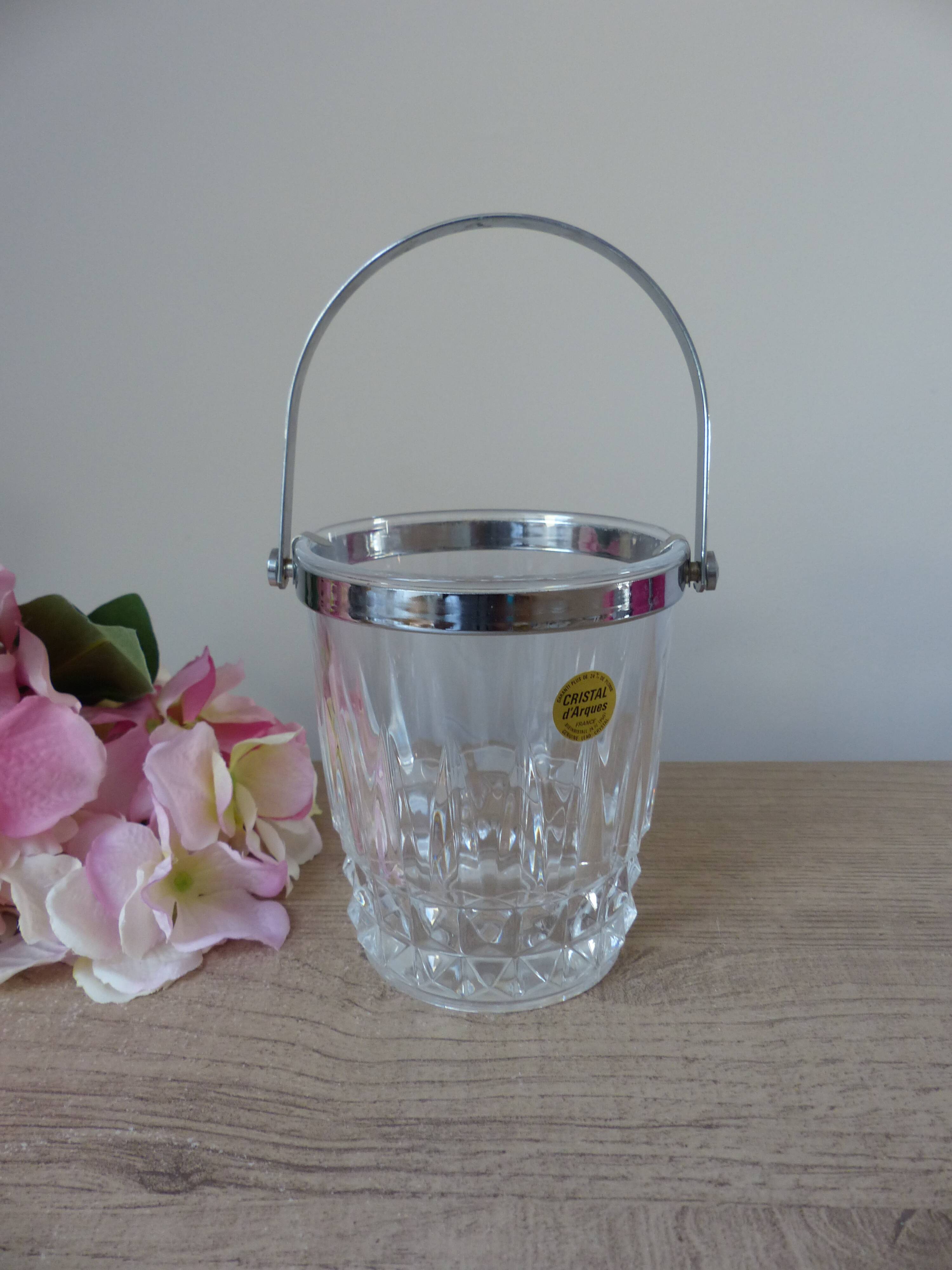 Vintage Cristal d'Arques ice bucket in transparent crystal, bar decoration