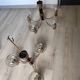 Pair of matching brass and bakelite chandeliers, 3 and 5 branches, 70s milk