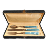 Vintage dessert cutlery set in blue bakelite