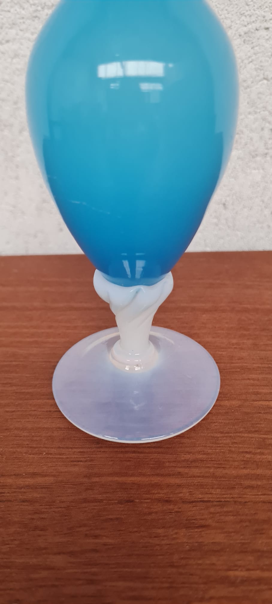 Blue and white opaline vase