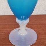 Blue and white opaline vase