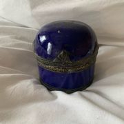 Ceramic pot and bronze blue flower old
