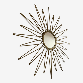 Miroir rond soleil design 50 en métal doré