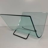 Italian Curved Glass and Metal Magazine Holder, FIAM, 1980s