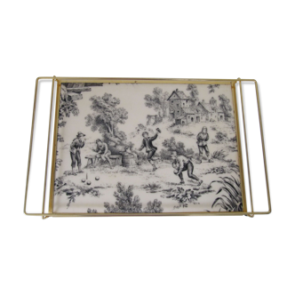 Vintage tray  gold metal
