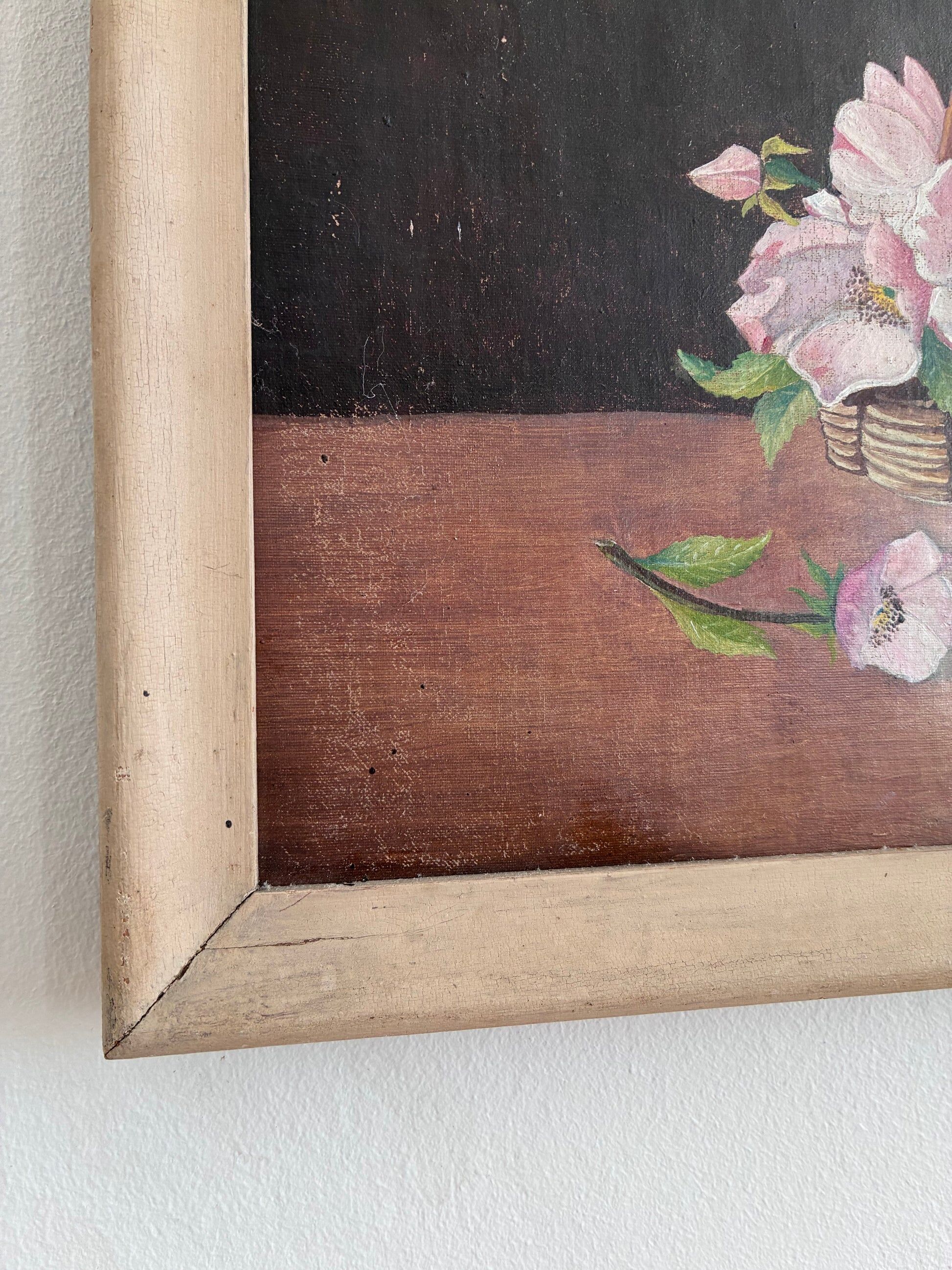 Vintage original flower oil painting, floral still life art