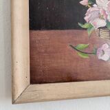 Vintage original flower oil painting, floral still life art
