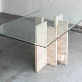 Glass & travertine dining table by Willy Ballez