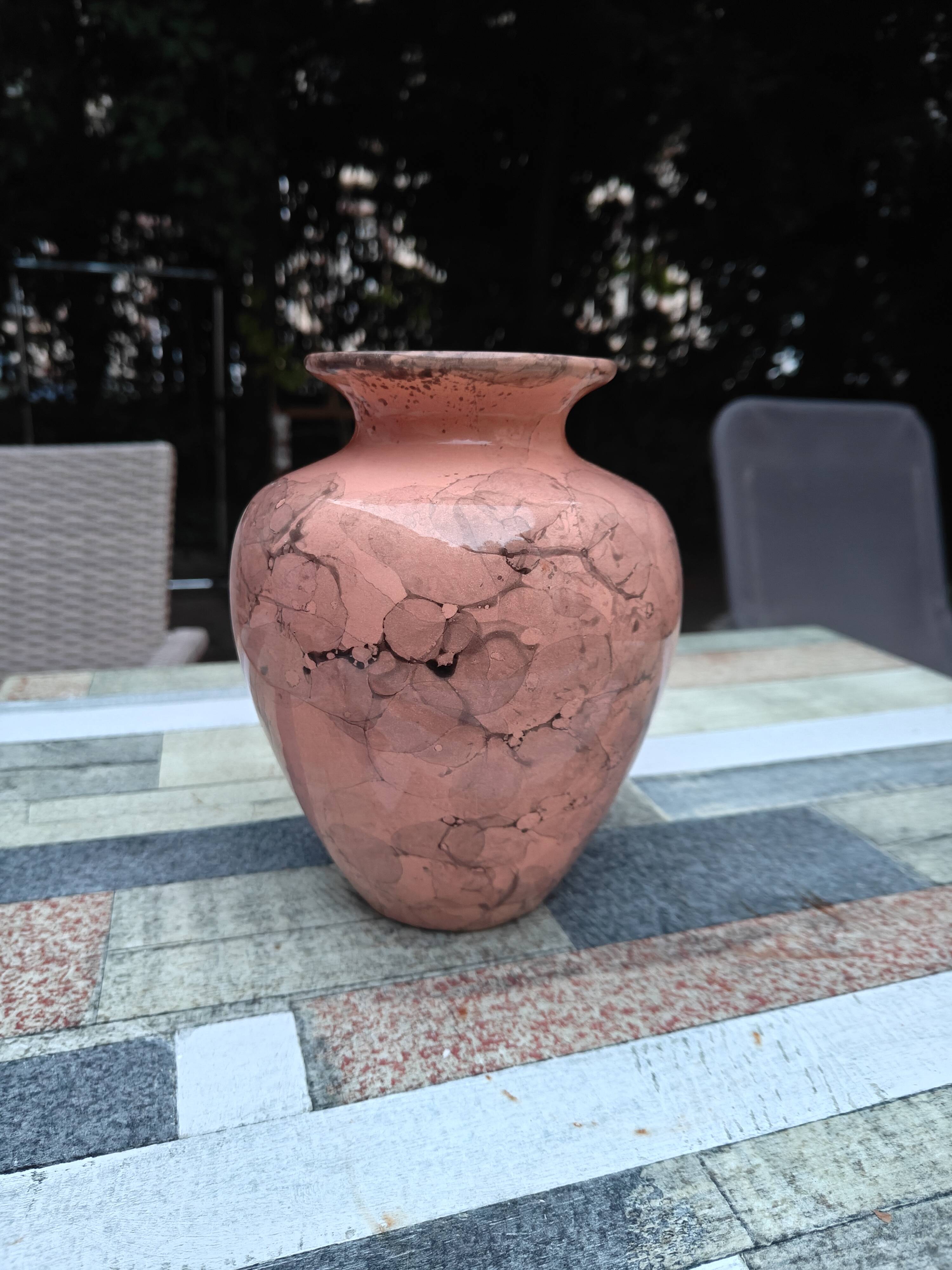 Vintage ceramic vase - powder pink / peach with pearlescent and marbled effect /