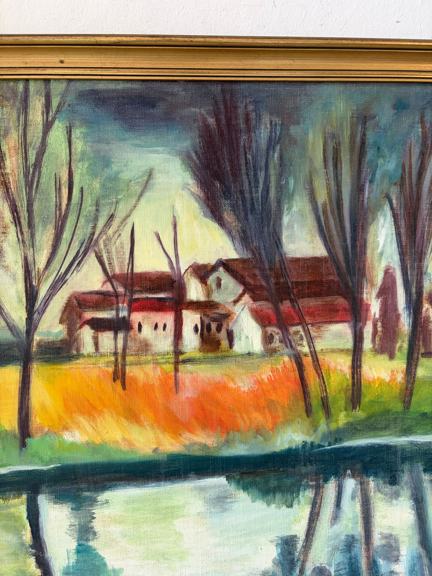 House by the water, oil on canvas signed