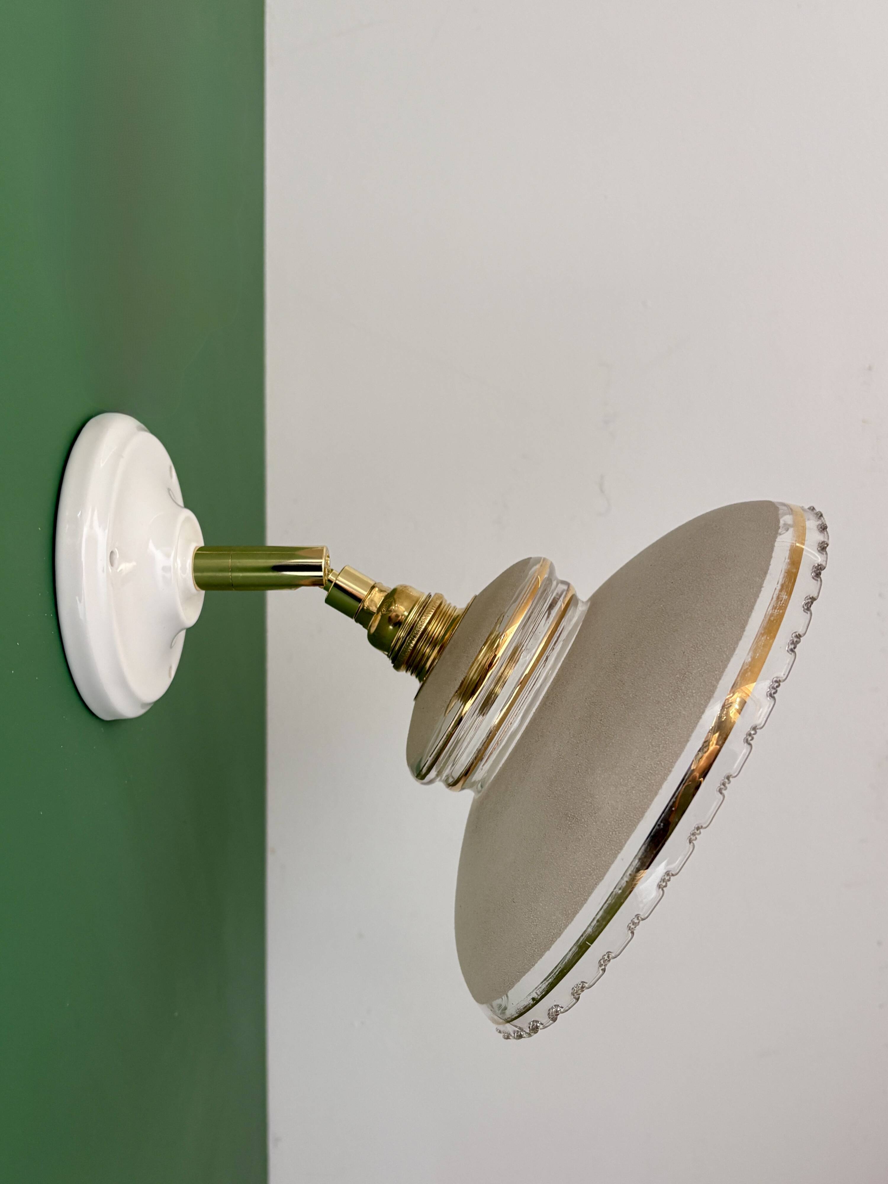 Vintage wall lamp with white and gold granite glass shade
