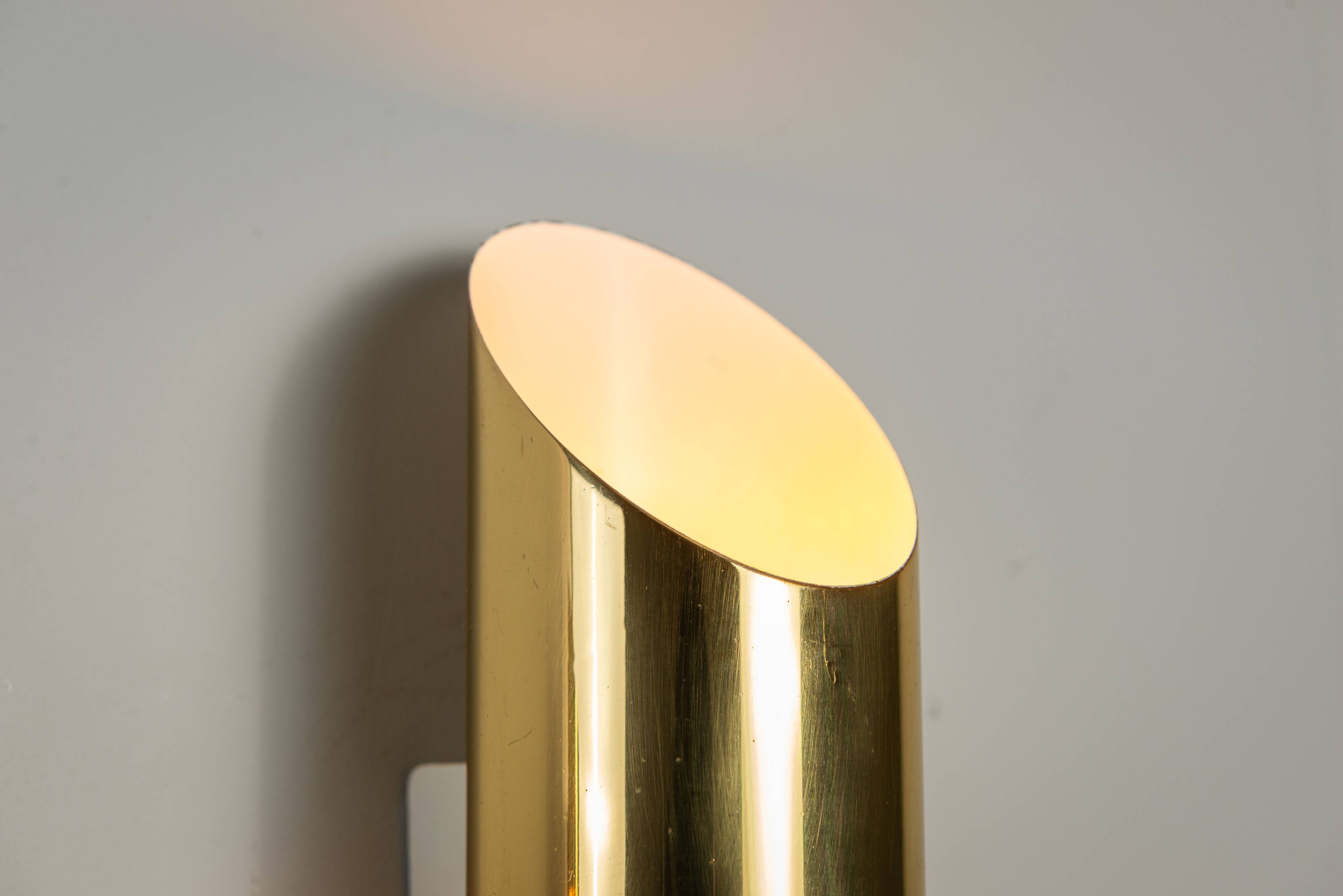 Pair of cylindrical wall lamps in brass with perforated shades