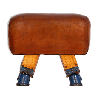 Vintage Czech Leather Turnbock Gym Stool Bench, 1930s