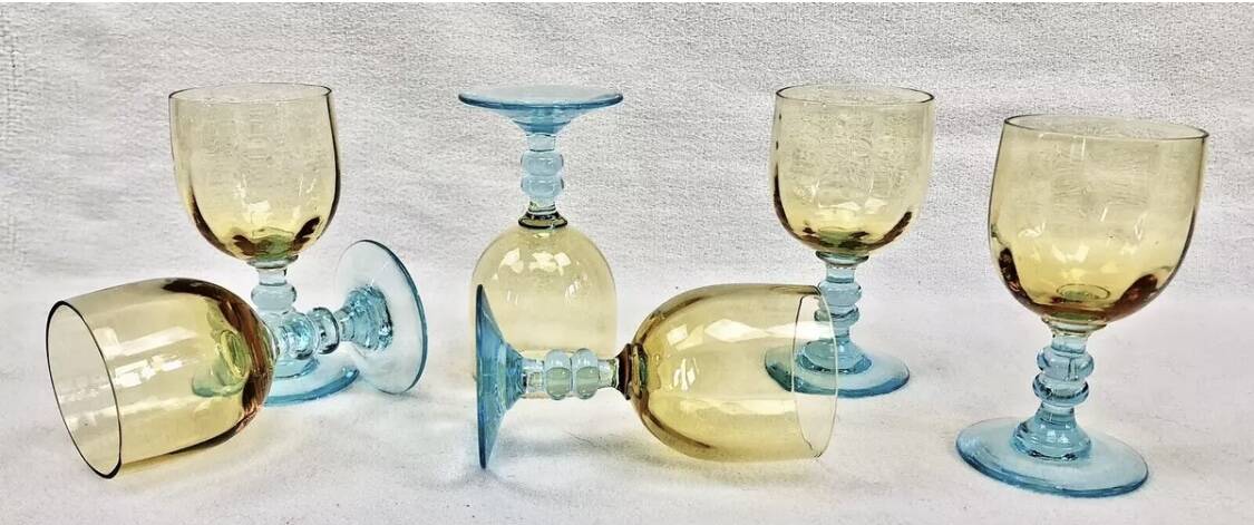 6 old two-tone George Sand wine glasses