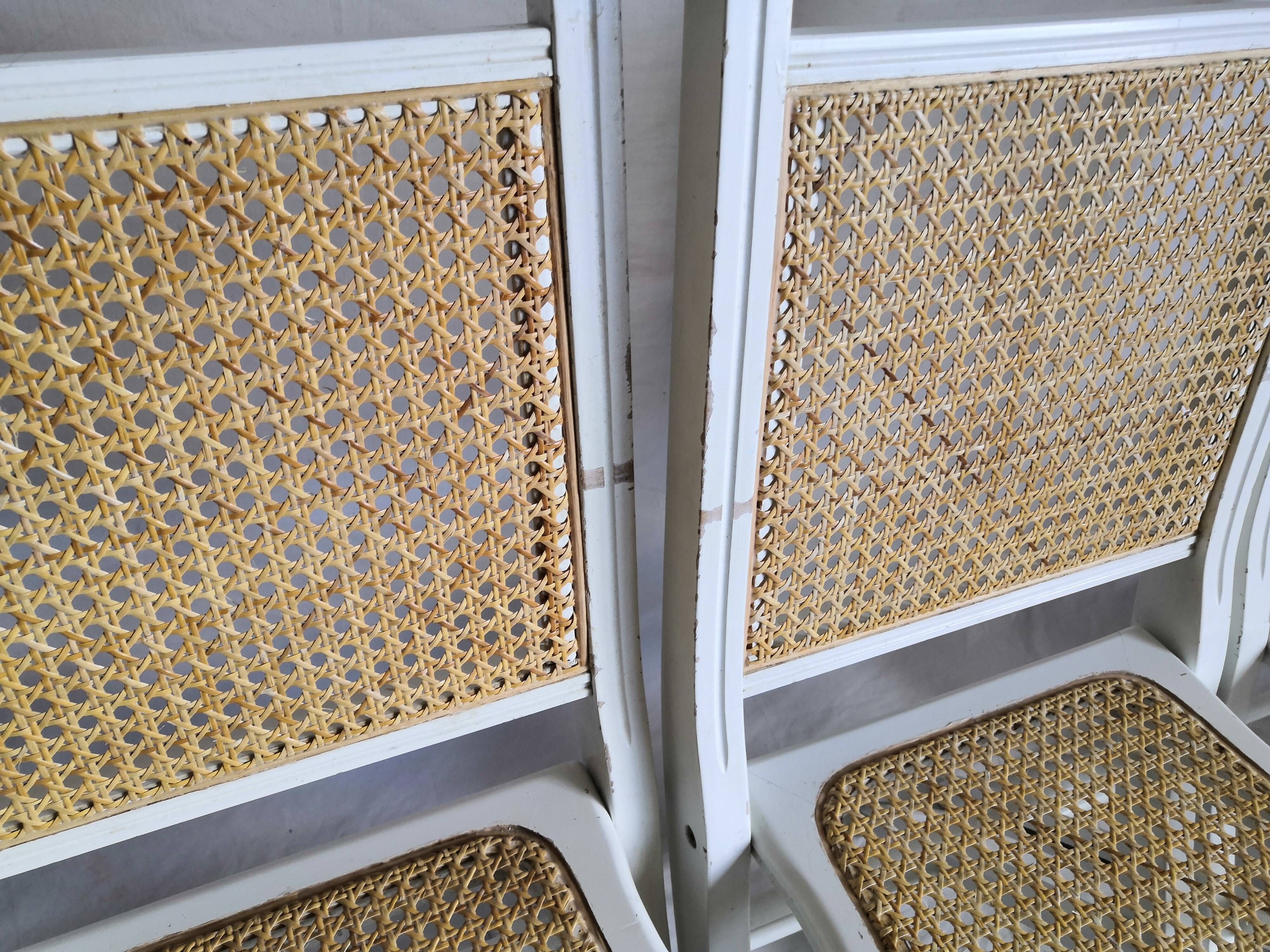 Suite of 4 folding chairs vintage wood and cannage 60s/70s