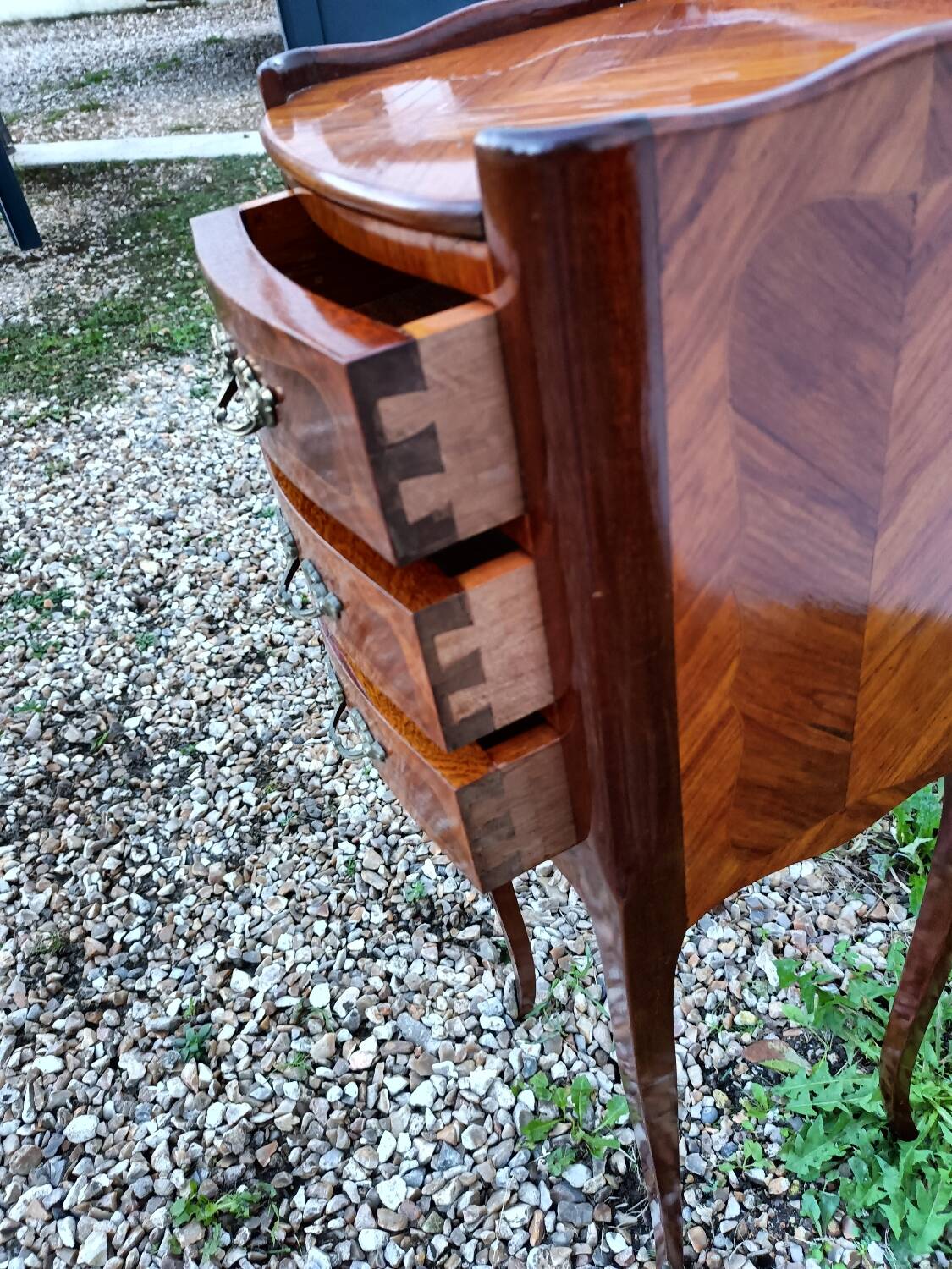 Pair of bedside tables in old Louis XV style marquetry
