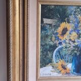 Original sunflower canvas signed by the French painter Roger Bolzonello 39 cm x 33 cm