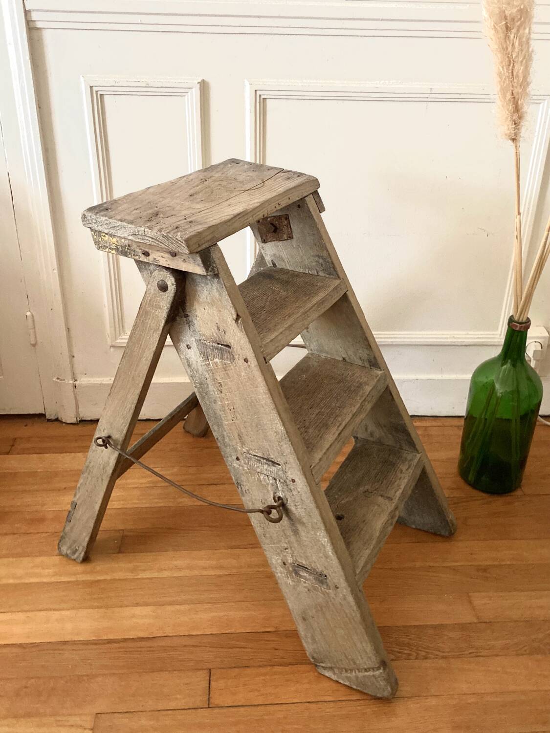 Antique wooden folding stepladder