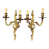 Paire d'appliques en bronze massif doré Rococo.